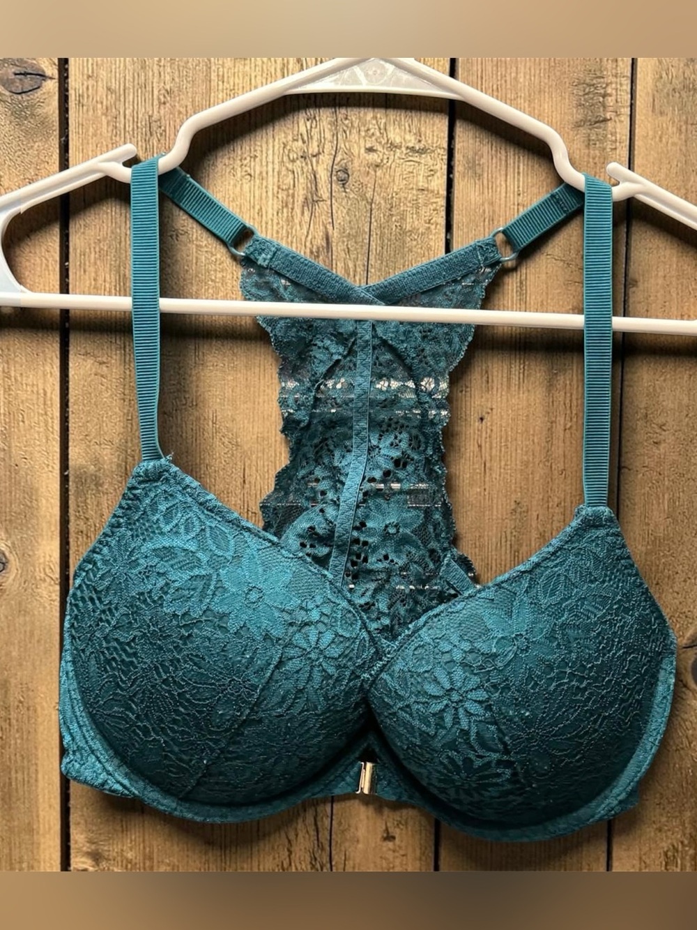 AUDEN FRONT CLOSURE Teal Lace Racerback Push-Up Bra - 38B NO STAINS OR WEAR